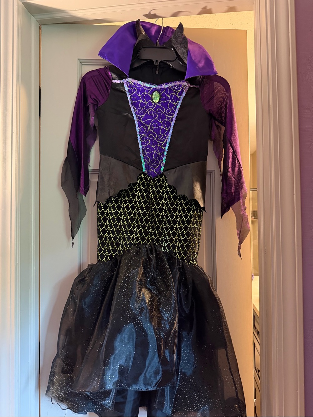 Maleficent Girls Purple and Black Costume Dress with Headband!